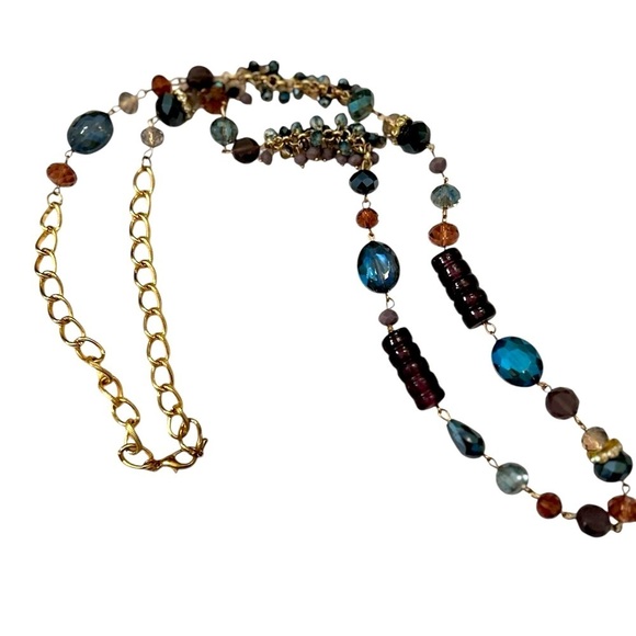 Vintage Jewelry - Vintage 1990’s multi shape faceted beads purple, blue & gold-tone Long necklace
